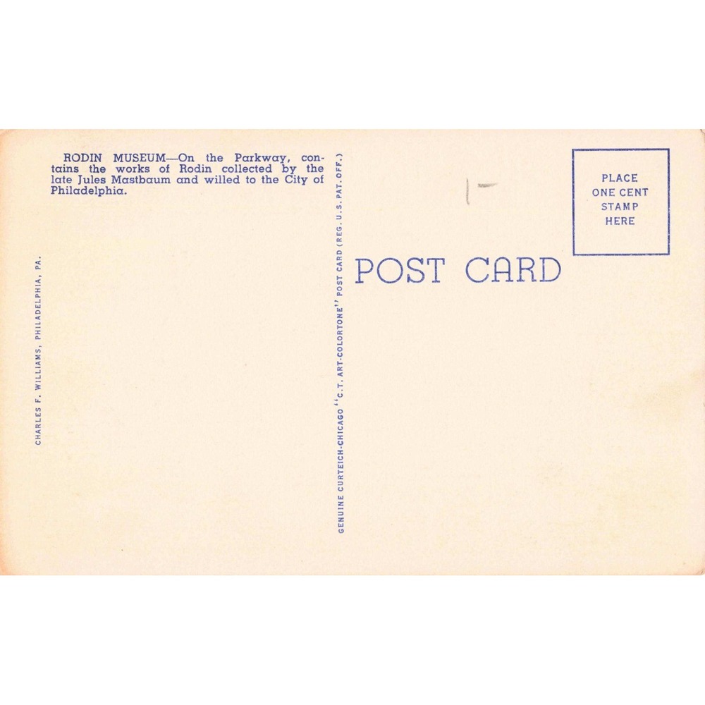 Vintage Rodin Museum Parkway Philadelphia PA Linen Postcard 109 7A-H2336 - Picture 2 of 2